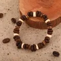 Handmade natural coffee bean bracelet with vintage sandalwood beads in ethnic style - Coffee Bean with Cream and Dark Brown Beads Style (4)