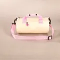 Small cream and lavender cylindrical sports gym bag for yoga, dance and fitness training - White + Purple