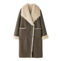 Women's elegant olive green long shearling coat with plush faux fur collar and cuffs - XS / Tops / Khaki