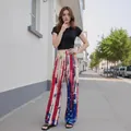 Stylische, weite Damen-Hose mit auffälligem 3D-Druck im US-Flaggen-Design für Sommer - S / Unterteile / Regenbogen