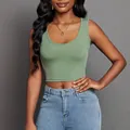Stylish avocado green ribbed V-neck crop tank top for women's summer casual wear - S / Tops / Green