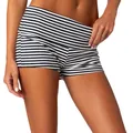 Vista detallada de pantalones cortos de rayas blancas y negras con cintura doblada - S / Rayas Blancas y Negras