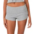 Vista detallada de pantalones cortos grises acanalados con cinturilla doblada chic. - S / Gris