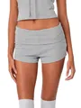 Women's grey rib-knit hot pants with stylish fold-over waistband for casual wear - S / Bottoms / Gray