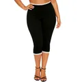 Close-up detail of black cropped leggings featuring delicate white lace trim on cuffs. - S / Bottoms / Black with White Lace