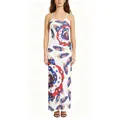 Stylish white spaghetti strap maxi dress with American flag rose and feather print - S / Top And Bottom / Blue