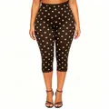 Schwarze Capri-Leggings mit hohen Bund, rosa Punkten und Spitzenbesatz-Details. - S / Unterteile / Schwarz mit Rosa Punkten