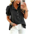 Schwarzes Jeanshemd mit Rüschenkragen und Puffärmeln für einen edlen Retro-Look - Schwarz