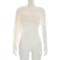 Apricot mesh bodysuit with an asymmetrical shawl overlay detail shown on a mannequin - S / Tops / Apricot
