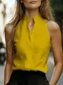 Elegante camicia gialla senza maniche con collo alto da donna, ideale per l'ufficio - Taglia S / Top / Giallo