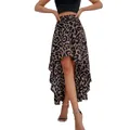 Stylish leopard print high-low skirt with irregular ruffle hem for fashion women - S / Bottoms / Leopard Print