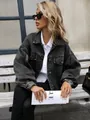 Trendy washed grey oversized cropped denim jacket for women in a street style look - XS / Tops / Gray