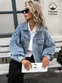 Oversized light wash cropped denim jacket for women featuring a casual street style look - XS / Tops / Light Blue