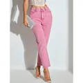 High-waisted pink straight-leg jeans for women with vintage washed finish - XS / Bottoms / Pink