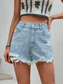 Trendige hellblaue High-Waist-Jeansshorts mit Distressed-Effekt und Fransensaum Damen - S(27) / Unterteile / Hellblau