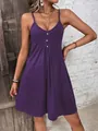 Casual purple sleeveless camisole dress with front buttons and pleated detail - Purple