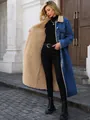 Λεπτομέρεια από μακρύ τζιν μπουφάν με ζεστή επένδυση από μπεζ φλις σέρπα - XS / Tops / Σκούρο Μπλε με Ένζυμα