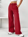 Vue détaillée du pantalon rouge vif à jambe droite et taille haute pour un look d'été. - Rouge
