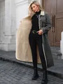 Γυναικείο μακρύ τζιν τζάκετ με ζεστή επένδυση fleece sherpa και vintage πλύσιμο - S / Tops / Ξεβαμμένο Μαύρο (Γκριζωπό)