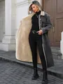Oversized long denim jacket for women featuring warm sherpa fleece lining and vintage wash - S / Tops / Distressed Black (Grayish)