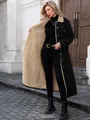 Μακρύ μαύρο τζιν μπουφάν για γυναίκες με ζεστή επένδυση από συνθετική γούνα - XS / Tops / Μαύρο
