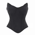Dark grey denim-style fishbone corset top with pointed ear cups and side zipper - XS / Tops / Dark Gray