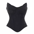Dark grey denim-style fishbone corset top with pointed ear cups and side zipper - XS / Tops / Dark Gray