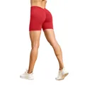 Rear view of red high-waist seamless V-back yoga shorts with peach butt lift effect - S / Bottoms / Red