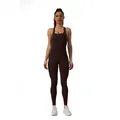 Full body front view of a dark brown seamless one-piece yoga jumpsuit for fitness - Dark Chestnut Brown