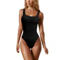Λεπτομερής προβολή ενός μαύρου ριμπ κορμάκι με τετράγωνη λαιμόκοψη για γυναίκες γιόγκα - S / Τοπ Και Παντελόνι / Μαύρο