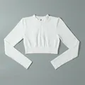 Λευκό γιόγκα crop top με μακριά μανίκια χωρίς ραφές και πρακτικό φερμουάρ στο λαιμό για άσκηση - S / Tops / Λευκό