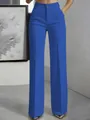 Elegante koningsblauwe broek met hoge taille en wijde pijpen voor dames, rechte snit - Koningsblauw