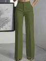 Detail van olijfgroene pantalon met hoge taille en rechte pijpen voor dames met elegante pasvorm - Legergroen