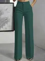 Elegante bosgroene broek met hoge taille, wijde pijpen en een flatterende draperie. - Donkergroen