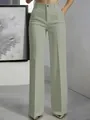 Detailweergave van een saliegroene wijde pantalon met hoge taille en elegante plooien - Lichtgrijs