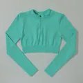 Crop top da yoga a maniche lunghe senza cuciture verde menta con mezza zip e colletto - Taglia S / Parte superiore (Manica lunga)(G2219) / Verde menta