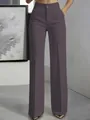 Elegante donkerpaarse pantalon met hoge taille, wijde pijpen en persvouwen voor dames - Paars