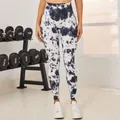 Legging de yoga sans couture à taille haute avec un motif tie-dye noir et blanc élégant - Tie-dye Blanc