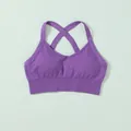 Reggiseno sportivo viola senza cuciture con spalline incrociate per fitness e yoga - Taglia S / Top / Reggiseno con Incrocio Dietro (G2219) / Viola