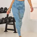Legging de sport sans couture pour femme avec motif nuage tie-dye bleu élégant - S / Bas / Bleu
