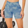 Short de cycliste sans couture à taille haute avec motif tie-dye nuage bleu et blanc - S / Bas / Bleu