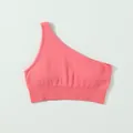 Reggiseno sportivo monospalla rosa senza cuciture ideale per lo yoga e il fitness. - Taglia S / Parte Superiore (Reggiseno Monospalla) / Rosa