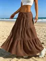 Gonna lunga boho marrone a balze con coulisse, perfetta per le vacanze al mare. - Marrone scuro