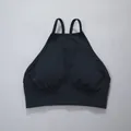 Seamless black yoga sports bra with high halter neck and wide ribbed band for fitness - S / Tops / Black (Triple Strap)