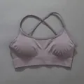 Seamless mauve yoga sports bra with cross-back straps and ribbed band for fitness - S / Tops / Mocha (Criss-cross Back)
