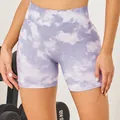 Short de fitness sans couture violet tie-dye à taille haute pour entraînement en salle - S / Bas / Violet