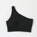Reggiseno sportivo monospalla nero senza cuciture per yoga e fitness professionale da donna - Taglia S / Top / Nero