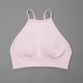 Seamless light pink yoga sports bra with halter neck and ribbed underband design - S / Top (Three Straps) / Light Pink