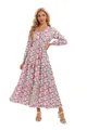 Elegant bohemian paisley print V-neck maxi dress with long sleeves and waist tassels - S / Top And Bottom / Rose Red