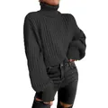Damen Oversized Rollkragenpullover aus grobem Strick in Dunkelgrau mit langen Ärmeln - Schwarz